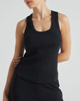Model wears black luxury ribbed tank
