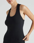 Model wears black luxury ribbed tank