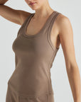 Model wears light brown luxury ribbed tank