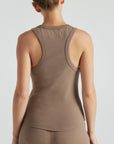 Model wears light brown luxury ribbed tank