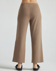 model wears light brown wide leg relaxed rib cropped pant