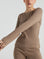 model wears light brown boat neck long sleeve